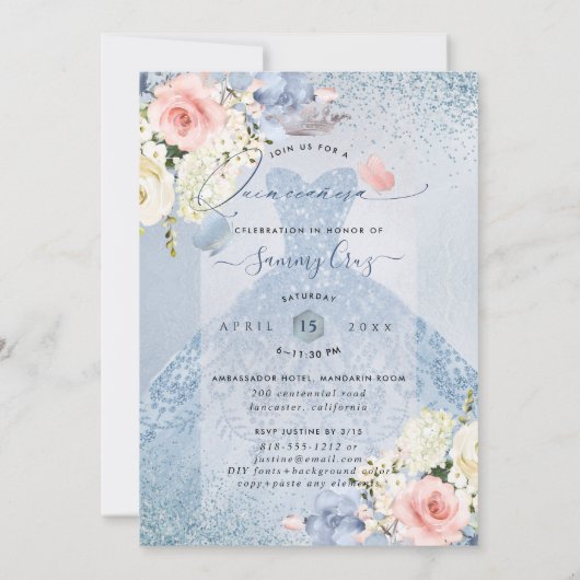 ピックスデジンズダスティブルーバラキンセアニェラ招待状 招待状 (裏面)