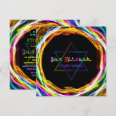 ピックスデジンレトロネオンカラーリングや輪バー（ユダヤ教の）バル・ミツバー 招待状 (正面/裏面)