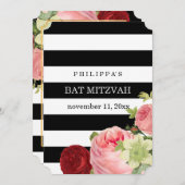ピックスデジン白黒ストライプ(ユダヤ教の)バル・ミツバー 招待状 (正面/裏面)
