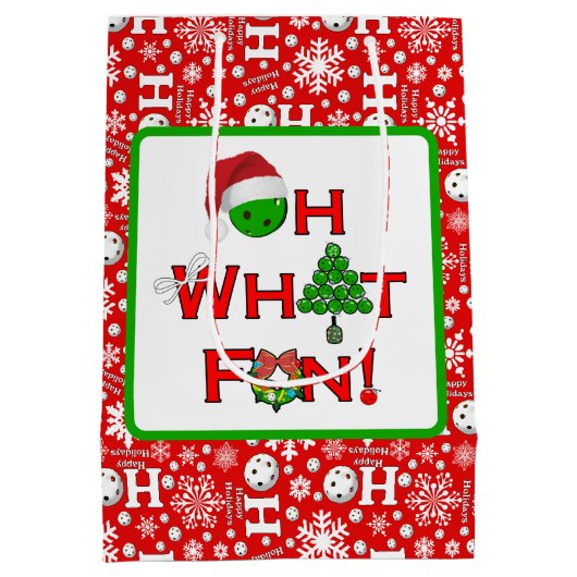 ピックボールああ何おもしろい赤と白クリスマス ミディアムペーパーバッグ (裏面)