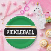 ピックボールおもしろいはっきりしたアスレティックグリーンブストライプラック ペーパープレート (パーティー)