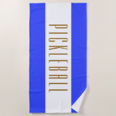 ピックボールおもしろいスポーティ明るい青ストライプ白 ビーチタオル (正面)