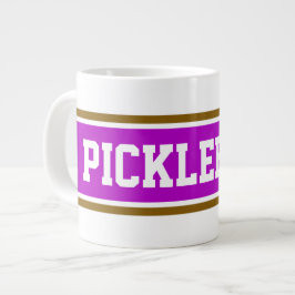 ピックボールおもしろいピンクホワイトブラウンレーシングストライプズ ジャンボコーヒーマグカップ