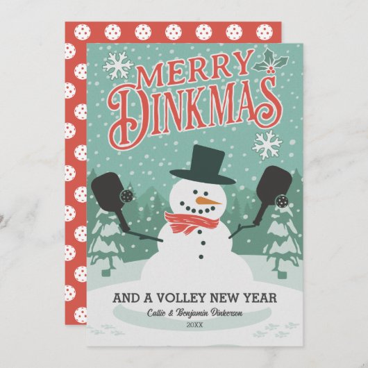 ピックボールおもしろい雪だるまメリークリスマスディンクマス シーズンカード (正面/裏面)