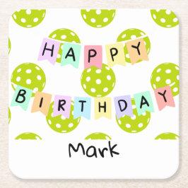 ピックボールとハッピーバースデーバナー スクエアペーパーコースター