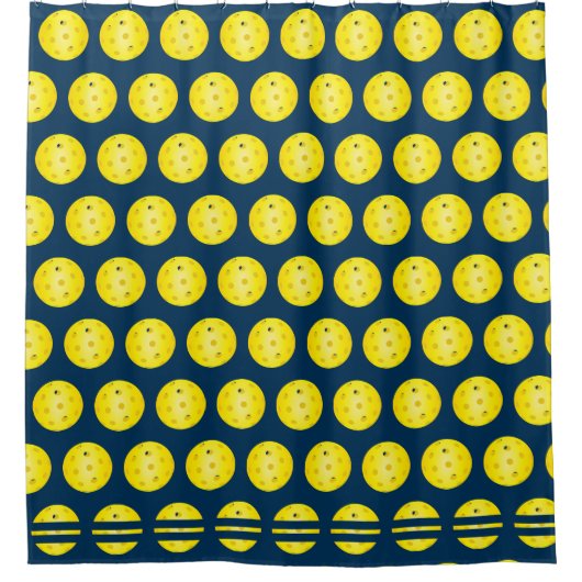 ピックボールの黄色と青パターン（の模様が）ある色 シャワーカーテン (正面)