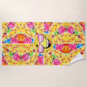 ピックボールは私の幸せな場所で、笑顔のピックボール ビーチタオル (正面)