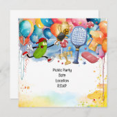 ピックボールをテーマにした誕生日パーティー 招待状 (正面/裏面)