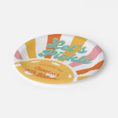 ピックボールカラフルパーティーレトロサンバーストストライプ ペーパープレート (アングル)