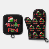 ピックボールキッチンオ何おもしろいクリスマスブラック 鍋つかみ&鍋敷きセット (正面)