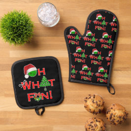 ピックボールキッチンオ何おもしろいクリスマスブラック 鍋つかみ&鍋敷きセット