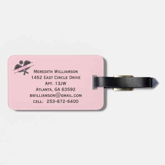 ピックボールギャルパドルズモノグラム名前をカスタムする ラゲッジタグ (裏面横)