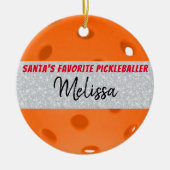 ピックボールクリスマスオレンジボールサンタズお気に入りの セラミックオーナメント (正面)