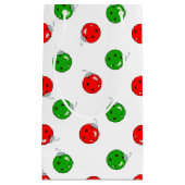 ピックボールクリスマスオーナメント赤緑オンホワイト スモールペーパーバッグ (正面)