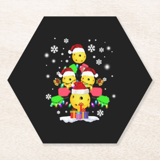 ピックボールクリスマスツリーサンタピックボールライト ペーパーコースター (正面)