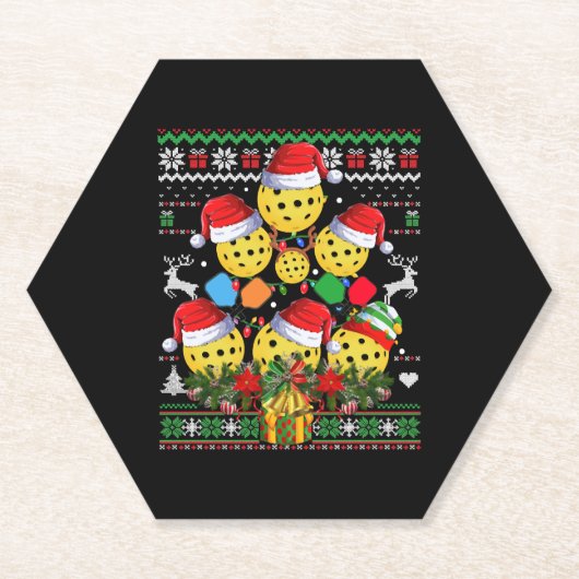 ピックボールクリスマスツリー醜いセーターSanta Paddl ペーパーコースター (正面)