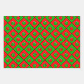 ピックボールクリスマスレッドとグリーンオーナメントプレイド ラッピングペーパーシート (正面)