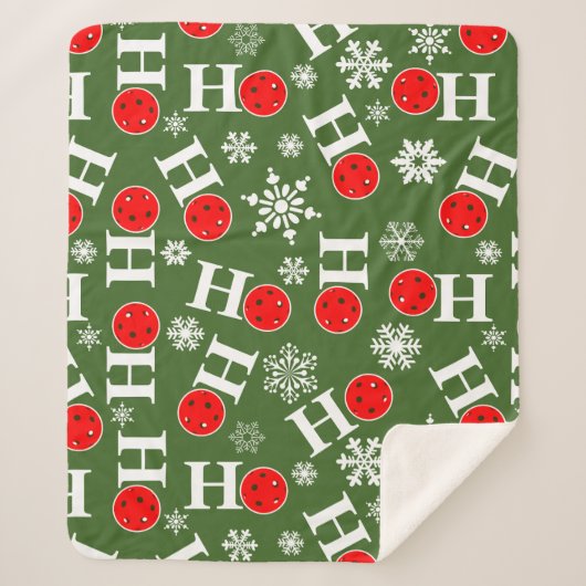 ピックボールクリスマスレッドグリーン雪のフレークHo Ho Ho シェルパブランケット (正面)