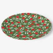 ピックボールクリスマスレッドグリーン雪のフレークHo Ho Ho ペーパープレート (アングル)