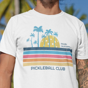 ピックボールクールサンセットストライプレトロカスタム文字 Tシャツ