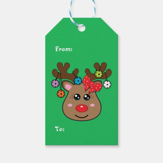 ピックボールグリーントナカイのギフトラベル ギフトタグ (正面)