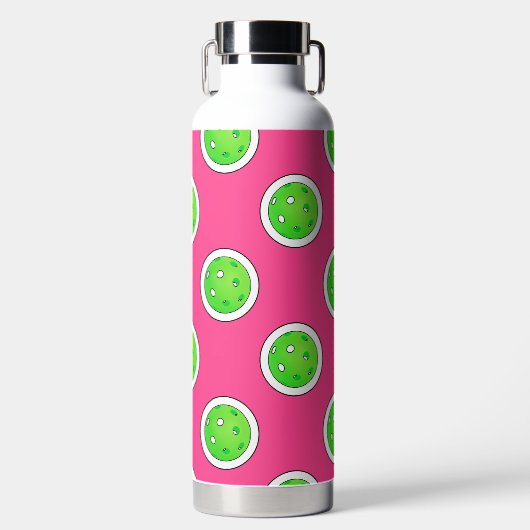 ピックボールグリーンピックボール水玉模様ホットピンク ウォーターボトル (正面)