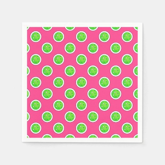 ピックボールグリーンピックボール水玉模様ホットピンク スタンダードカクテルナプキン (正面)