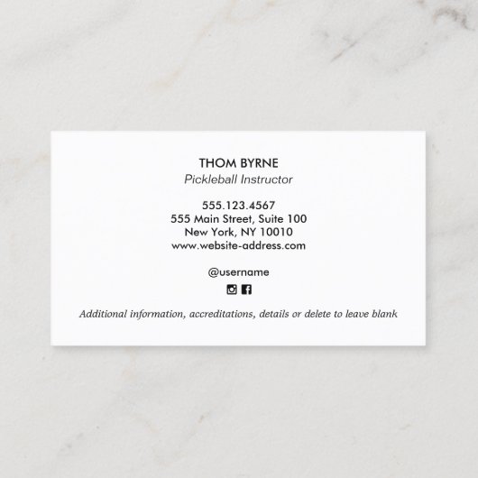 ピックボールコーチスクエアビジネスカード 名刺 (裏面)