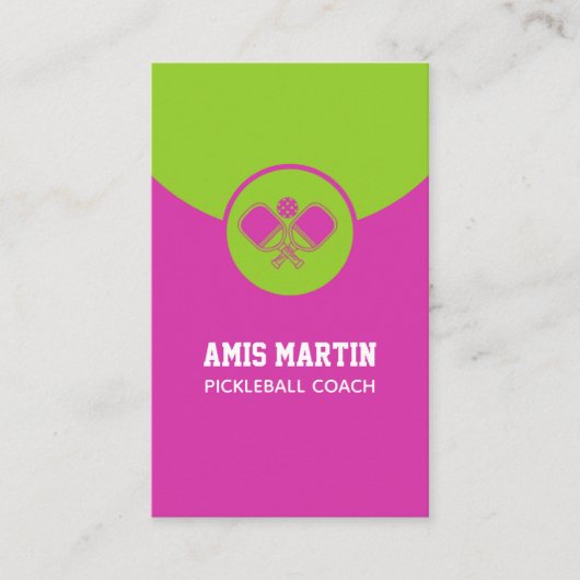 ピックボールコーチピンクのピックボールパドル 名刺 (正面)