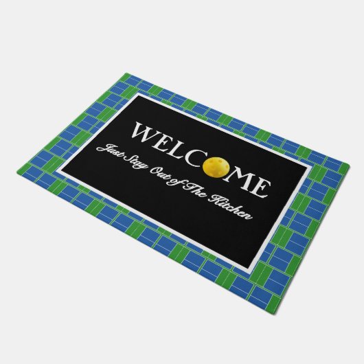 ピックボールコートエントリウェイウェルカムブルーとグリーン ドアマット (アングル)