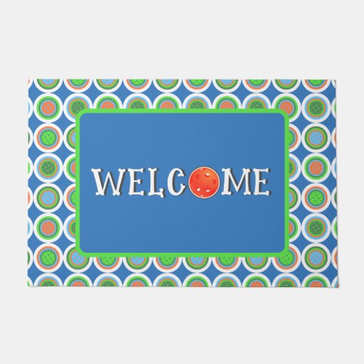 ピックボールサマー水玉模様オレンジグリーンブルーボール ドアマット (正面)