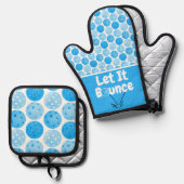 ピックボールサーブで青く跳ねパーソナライズされたる 鍋つかみ&鍋敷きセット (正面/裏面)