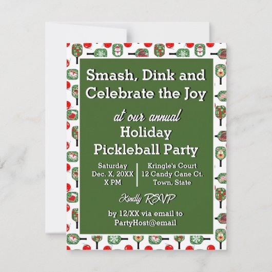 ピックボールジョイクリスマスクリスマスサンタパドル 招待状 (裏面)
