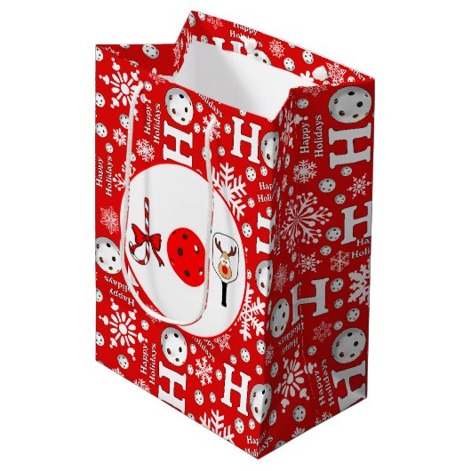 ピックボールジョイクリスマスクリスマスパーティーレッドグリーンオーナメント ミディアムペーパーバッグ (正面アングル)