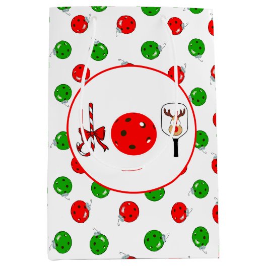 ピックボールジョイクリスマスクリスマスパーティーレッドグリーンオーナメント ミディアムペーパーバッグ (正面)