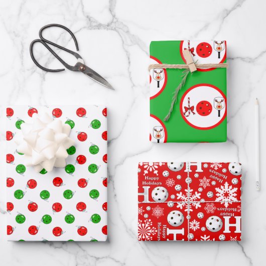 ピックボールジョイクリスマスクリスマスパーティーレッドグリーンオーナメント ラッピングペーパーシート (正面)