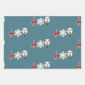 ピックボールジョイクリスマスパーティーブルーホワイトオーナメント ラッピングペーパーシート (正面2)