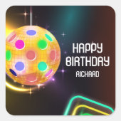 ピックボールスポーツネオンテーマディスコボールパーティー スクエアシール (正面)