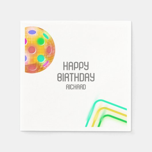 ピックボールスポーツネオンテーマディスコボールパーティー スタンダードカクテルナプキン (正面)