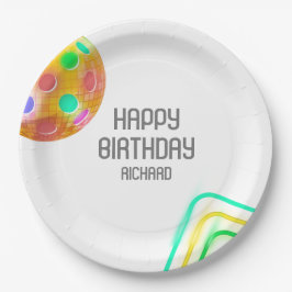 ピックボールスポーツネオンテーマディスコボールパーティー ペーパープレート