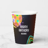 ピックボールスポーツネオンテーマディスコボールパーティー 紙コップ (裏面)