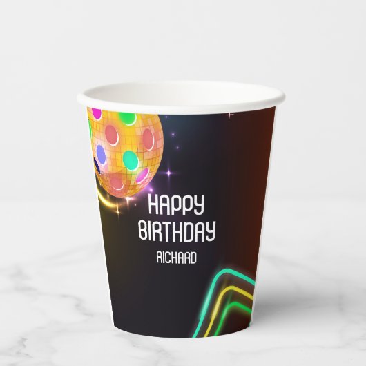 ピックボールスポーツネオンテーマディスコボールパーティー 紙コップ (正面)