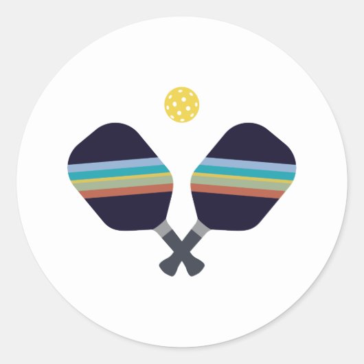 ピックボールスポーツパドルストライプのブルー ラウンドシール (正面)