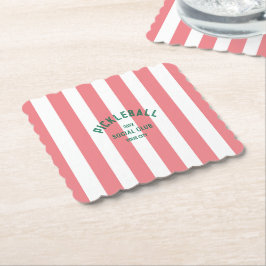 ピックボールソーシャルクラブピンクカバナストライプパーティー ペーパーコースター