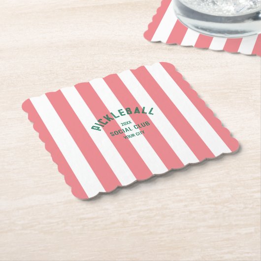ピックボールソーシャルクラブピンクカバナストライプパーティー ペーパーコースター (アングル)