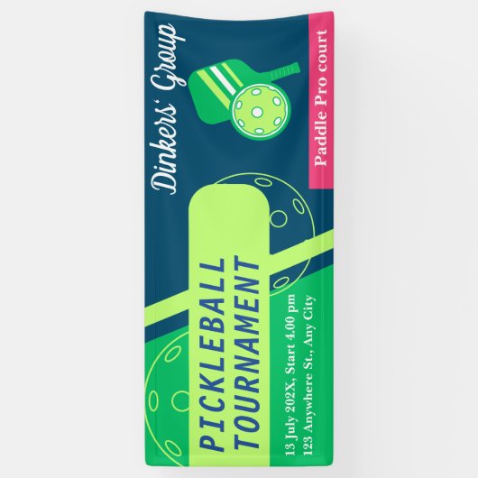 ピックボールトーナメントバナーグリーンとティール（緑がかった色）ブルー 横断幕 (縦)
