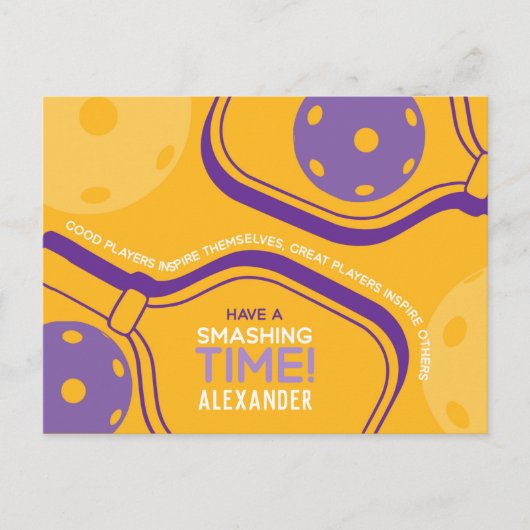 ピックボールハッピーバースデーイエローカスタマイズ ポストカード (正面)