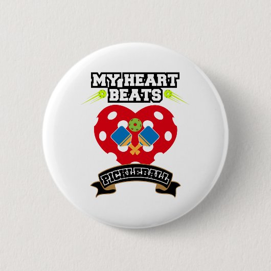 ピックボールハートパドルボールパッションスポーツラブ 缶バッジ (正面)