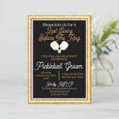 ピックボールバチュラーパーティブラックと金ゴールドグリッター 招待状 (スタンド正面)