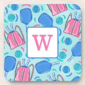 ピックボールパドルアンドボールブルー名門私立校風のイニシャル コースター (正面)